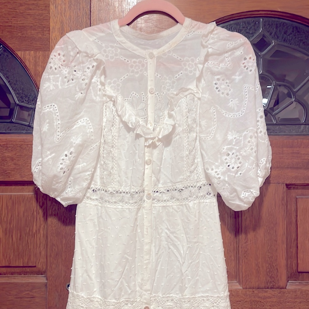 Prairie Tiered Lace Eyelet Maxi Dress Size XS ๐ค๐ง๐ค๐ - Picture 2 of 7